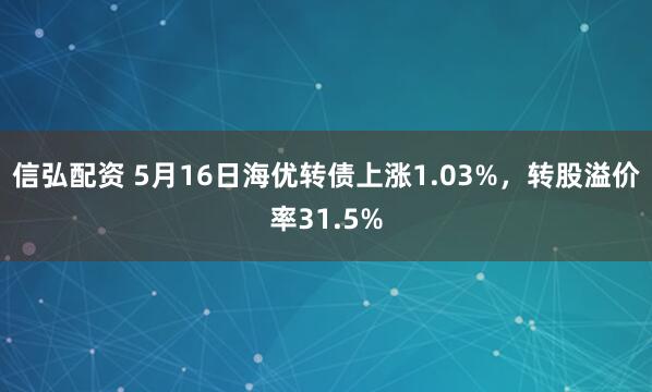 信弘配资 5月16日海优转债上涨1.03%，转股溢价率31.5%